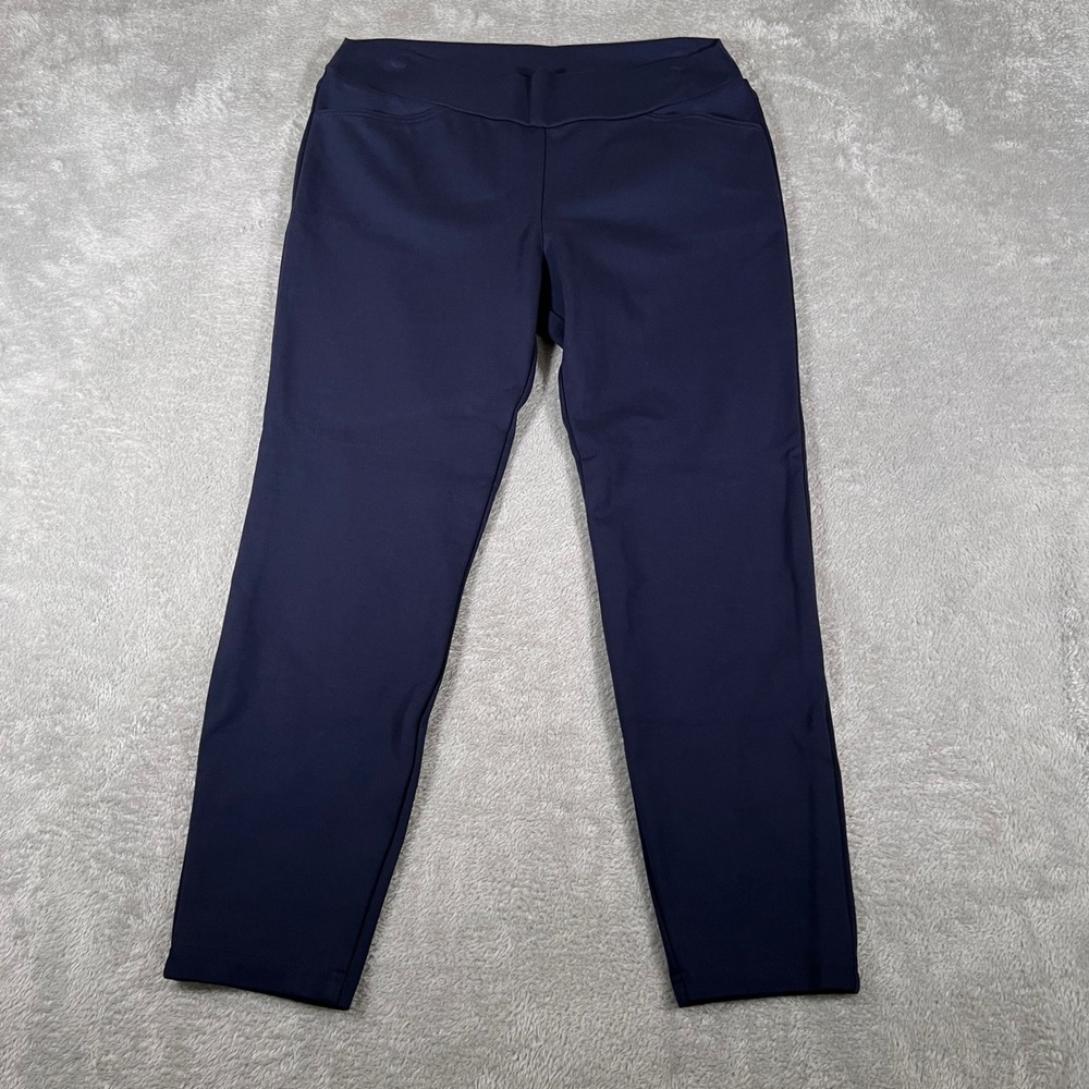 Allison Izu Pants Womens Large Navy Blue Pull On Stretch Slim Fit Tapered Career